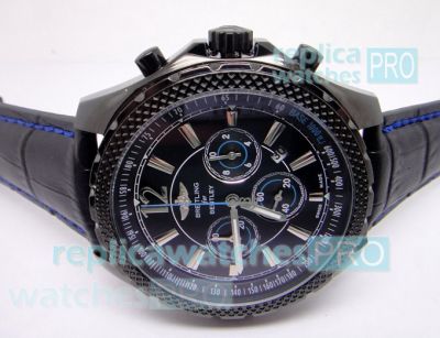 Copy Breitling Bentley Black Dial Black Leather Strap Mens Watch